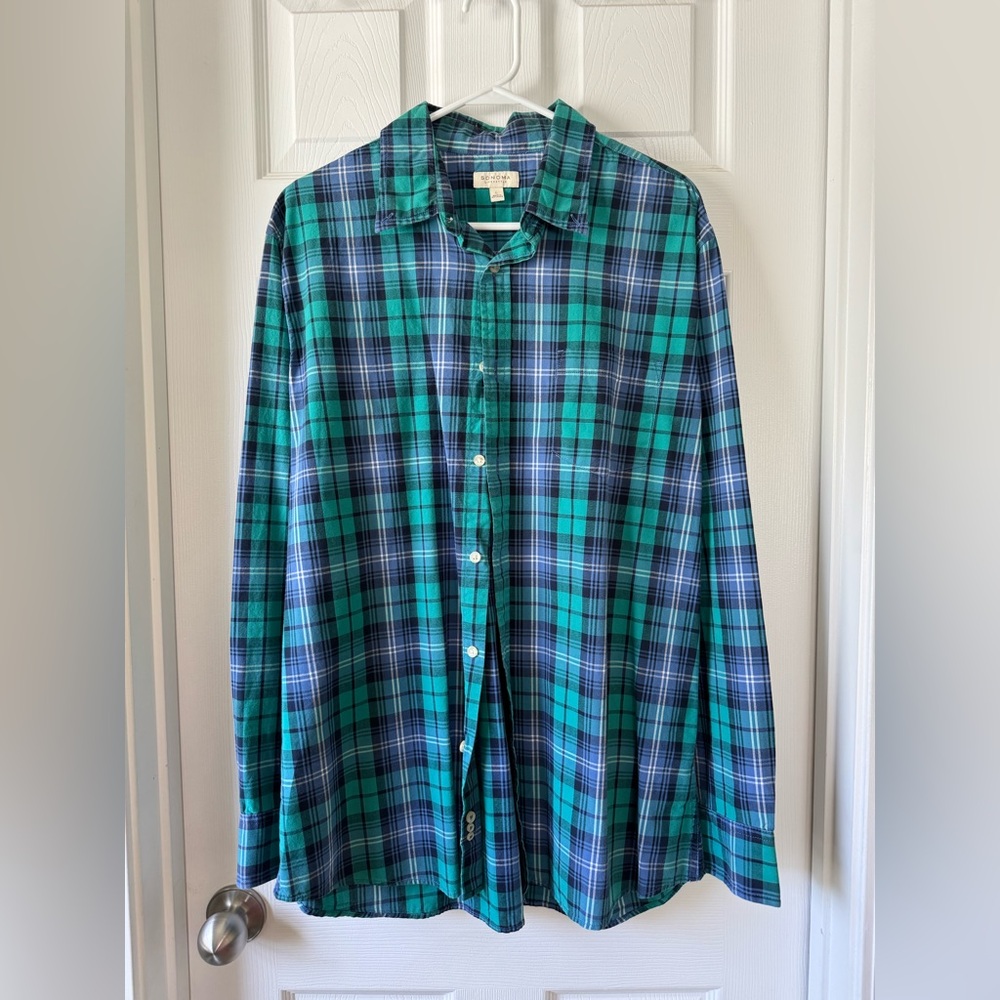 Sonoma Teal and Navy Plaid Men's Shirt